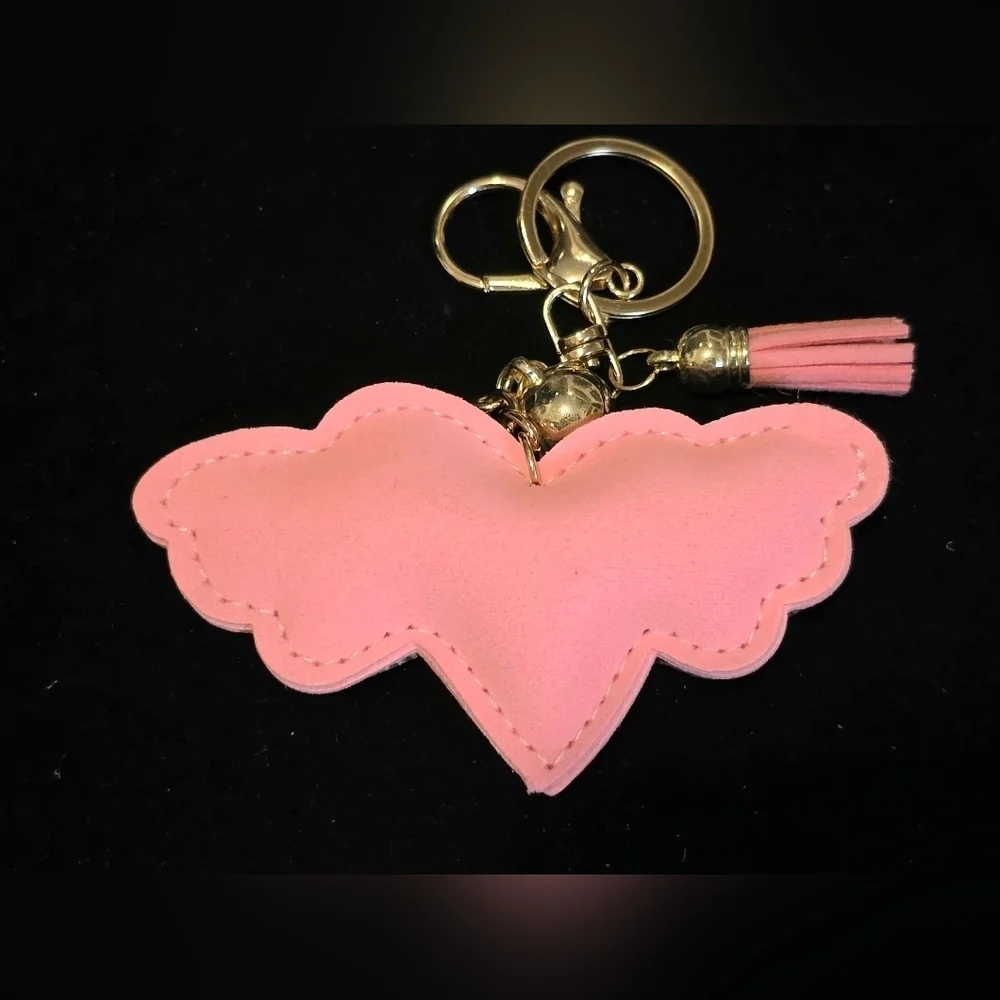 Elegant Rhinestone Heart Wing Bag Charm / Keychain with Tassel
